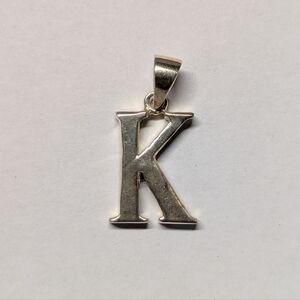 Sterling Silver Letter K Pendant - Chunky Initial Necklace Charm 925 Vintage